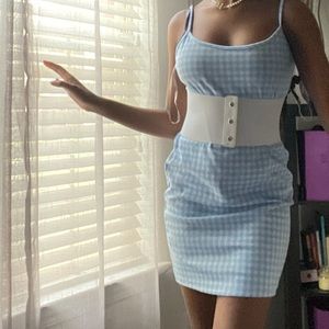 Light Blue and white plaid mini dress size medium